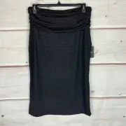 DKNY Skirt Womens Large Black Studded Midi Pencil Side Slit Black Pull On Knit