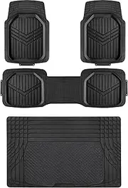 Amazon Basics 4-Piece All-Weather Protection Heavy Duty Rubber Floor Mats Set with Cargo Liner for Cars, SUVs, and Trucks，Black,Universal Trim to Fit