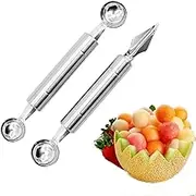 2Pcs Melon Baller Scoop, Stainless Steel Fruit Cutter Shapes Multifunctional Melon Scoop Carving Tool for DIY Fruit Salads Ice Cream Ball Scoops