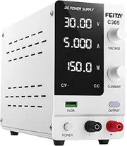 FEITA C305 DC Power Variable Supply Adjustable 30V 5A High Precision Bench Lab Power Supplies Programmable with Output Switch, 5V/2A USB Interface for Anodizing & Electroplating Kit
