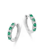 Bloomingdale's Fine Collection Emerald & Diamond Huggie Hoop Earrings in 14K White Gold