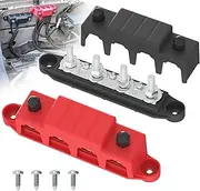 Bus Bar 250A 12V Power Distribution Block with 5/16" (M8) 4-Posts Terminals Block with Cover for Automotive, Marine, Battery System (Black & Red)