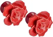 NOLITOY 2pcs Shaped Ceramic Kitchen Cupboard Handles Red Rose Knobs Drawer Hardware Pulls Cabinet Hardware