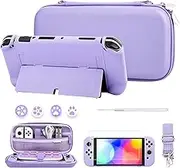 FUNDIARY Carrying Case for Nintendo Switch OLED, Cute Storage Carry Case for Switch OLED Accessories with Flip Case, Screen Protector, Adjustable Shoulder Strap, Wrist Band and 4 Thumb Caps (Purple)