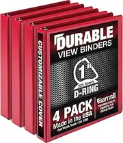 Samsill Durable 1 Inch Binder, Made in The USA, D Ring Binder, Customizable Clear View Cover, Red, 4 Pack, Each Holds 220 Pages
