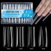 192x Soft Gels Tips Extras Long Full Cover Tips Clear Tips for Salons