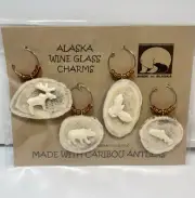 Antler Alaska Wine Glass Charms Set Of 4 New