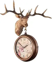 Outdoor Garden Wall Clock, 8.26 Inch Classical Creative Antlers Double Sided Train Station Clock with Station Bracket Garden Clock for Indoor Outdoor Home Garden Decoration