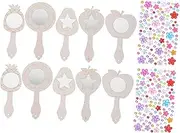 10 Sets Wooden Handheld Mirror Travel Mirror Wooden Handmade Mirror Hand Held Wooden Handle Mirror Mirror Painting Party Hand Mirror To Drill