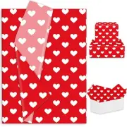 100 Sheets Valentine's Day Tissue Paper Red White Heart Gift Wrapping Paper L...