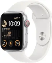 Apple Watch SE (2022) 44mm Silver Aluminum Case with White Sport Band, M/L (GPS)