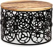 Coffee Table Round Solid Mango Wood for Living Room, Modern Industrial Tables with Storage, Farmhouse Style Center Table