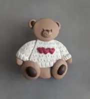 Handmade Cute Teddy Bear In Off-White Sweater Fimo Polymer Clay Pin (New)
