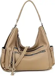 [Sacmill] Large Hobo Shoulder Bag for Women Leather Handbag Crossbody bag Multi Pockets Handle Tote Bag