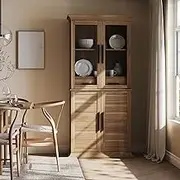 BELLEZE 72" Tall Kitchen Pantry Cabinet, Freestanding Hutch with Storage, Large Storage Cabinet with Doors & Shelves, 2 Built-in Drawers for Kitchen, Dining & Living Room (Camel)