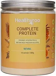 Healthyroo Complete Protein Natural, 16 serve, Organic Plant-Based Pea and Brown Rice Protein Powder – Fermented, Low Carb, Low FODMAP, Gluten-Free, Vegan, 23.2g Protein per Serving