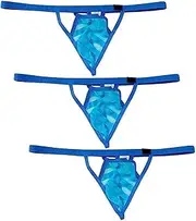 [FBIEE88TR] Men's See Through T-Back Thong Sexy Sheer Mesh G-String String Briefs Underwear Panties(3Blue,Large)