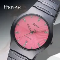 在飛比找momo購物網優惠-【HANNA】漢娜腕錶 黑陶瓷馬卡龍晶鑽女錶-蜜桃紅/693