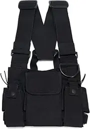 Radio Chest Harness Rig Holster Pack with Front Pouches and Zipper Bag for Universal Walkie Talkies