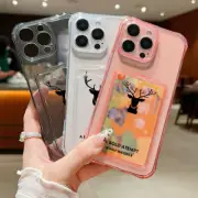 For iPhone 16e 16 Pro Max 15 14 13 12 11 Deer Pattern Card Slot TPU Case Cover