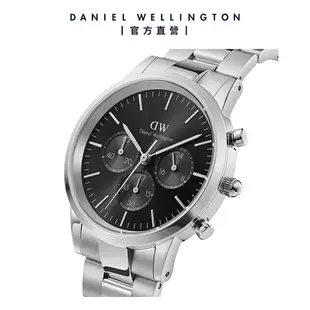 【Daniel Wellington】DW 手錶 Iconic Chronograph 42ｍｍ曜夜黑三眼精鋼錶-銀框