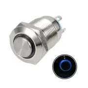 Momentary Metal Push Button Switch 12mm Mounting Dia 1NO 3-6V Blue LED Light