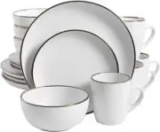 Gibson Home Rockaway Round Dinnerware Set for 4, 16pcs White Metallic