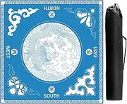 Zhaoyao Mahjong Mat, Anti Slip Blue Mahjong Mat for Table with Black Carrying Bag Noise-Reducing Mahjong Table Mat for Poker, Board Games, Dominoes (31.5”x 31.5”)