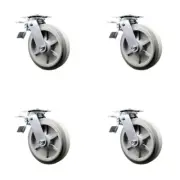 8 Inch Thermoplastic Rubber Caster Set with Ball Bearings and Total Lock Brakes