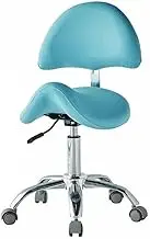 Saddle Stool with Backrest,Rolling Swivel Height Adjustable with Wheels,Ergonomic Swivel Saddle Chair for Salon Spa Tattoo(A)