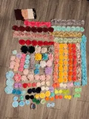 150+ Pieces Fabric Chiffon Flowers For Headbands, Hair Accessories, or Crafting