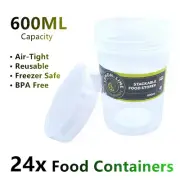 24 x 600ml SCREW TOP Stack-able Plastic Food Storage Container Box Tubs Lid FDFD
