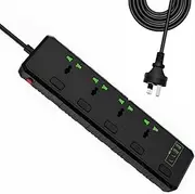 Power Strip Surge Protector with 4 Outlets, 2 USB and 2 Type C Ports, 6.5ft Extension Cord 3000W/16A Universal PD Socket Board with Individual Switches for Home,Office,Travel,Laptop & Phone Charging