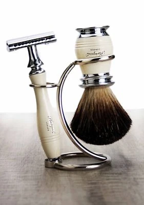 100% Black Badger Hair Shaving Brush, DE Safety Razor & Steel Stand Shaving Sets