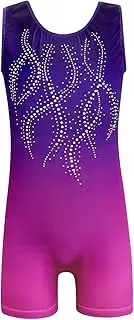 [EQSJIU] Girls Color Gradient Gymnastic Diamond Ballet Dance Outfit Leotard Biketard with Shorts for Traning Exercise Gym Class