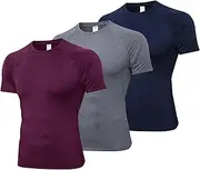 [Generic] 3pcs/Set Men's Quick Dry Short Sleeve Sport T Shirt Gyms Running T-Shirt Men's s Fitn Breathable Tops red/Grey/Navy Blue M
