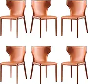 Accent Chair Saddle Leather Dining Chair, Carbon Steel Frame Side Chair, Kitchen Chairs Set of 6, High-Density Sponge Cushion Makeup Chair Reading Seating