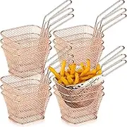 12 Pcs Mini Square Fry Basket Bulk Stainless Steel French Fry Holder Food Baskets for Serving Fryer Container with Handle Reusable Small Deep Fryer Holder for Home Kitchen Decor(Rose Gold)