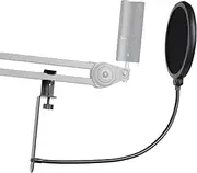 Geekria for Creators Mic Pop Filter Compatible with Razer Seiren X, Mini, V2 Pro, Elite, Emote Microphone Filter Shield with Metal Stabilizing Arm, Antipop Mask with C-Clamp (Size L)
