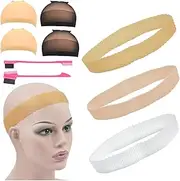 Pack of 3 transparent silicone wigs, grip tape, non-slip elastic headband and 4 wig stocking caps for holding wigs