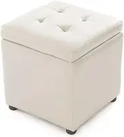 Cube Folding Ottoman, Pouffe Storage Box Lounge Seat Footstools with Hinge Top & Bottom Feet, Square Storage Ottoman Footrest Stool for Home Living Room Bedroom, 30 x 30 x 30CM (Grey White)