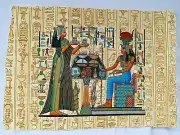 Egyptian Papyrus Paper Painting Queen Offering Hieroglyphic Background 9"X13"