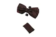 Mens Brown Paisley Matching Bow Tie, Pocket Square & Cuff Links Set