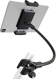 Charchendo Tablet Holder for Spin Bike, Universal Handlebar Phone Mount with Gooseneck for Stationary Exercise Bike, Elliptical, Compatible with iPad Pro/Air/Mini, Smartphones More Devices 4-13''