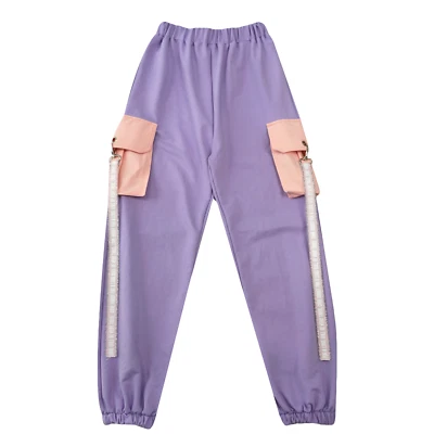Purple Cargo Pants with Pockets for Teen Girls Goth Streetwear Jogger Harem Pant