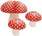3Pcs Large Mushroom Paper Lanterns for Jungle Wonderland Themed Birthday Party Decor 3D Mushroom Ornament for Baby Shower Wedding
