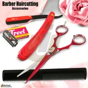 Men Hairdresser Kit Red Wood Shaving Razor Straight Scissors 6'' Haircut Comb