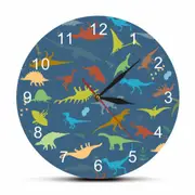 Colorful Dinosaur with Numbers Personalised Name Modern Wall Clock Jurassic