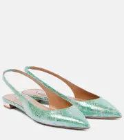 [Aquazzura] Aquazzura Purist snake-effect leather slingback flats AU 7 green