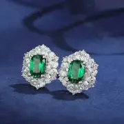 3Ct Cushion Lab-Created Green Emerald Halo Stud Earrings 14K White Gold Plated